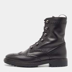 Dior Black Brogue Leather Diorunit Combat Ankle Boots Size 38