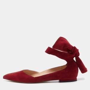 Dior Red Suede Ankle Wrap Ballet Flats Size 38