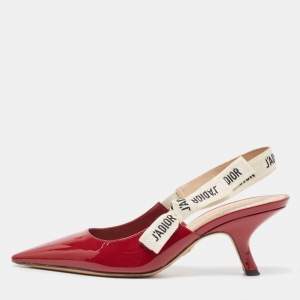 Dior Red Patent Leather J'Adior Slingback Pumps Size 37