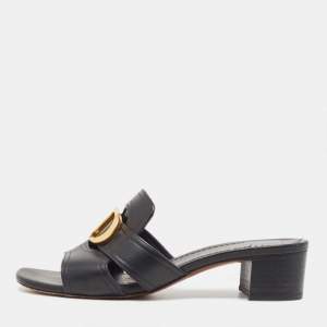 Dior Black Leather 30 Montaigne Slide Sandals Size 36.5  
