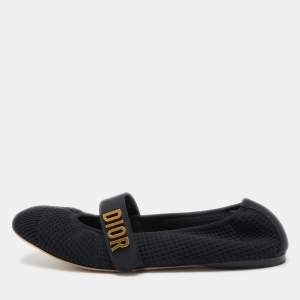 Pre Owned Dior Black Knit Fabric Baby D Mary Jane Flats Size 37