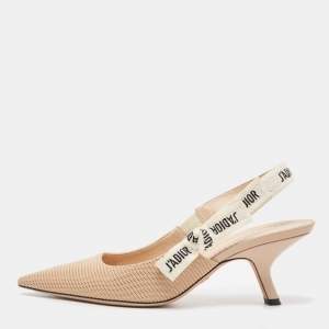 Dior Beige Technical Fabric J'adior Slingback Pumps Size 38