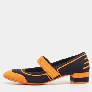 Pre Owned Dior Orange/Black Rubber and Fabric Roller Mary Jane Pumps Size 40