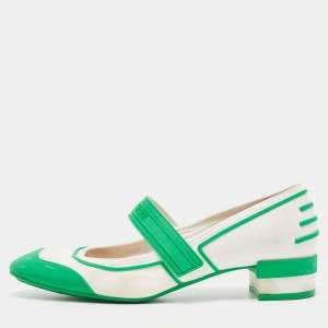 Pre Owned Dior Green/White Rubber and Fabric Roller Mary Jane Pumps Size 40