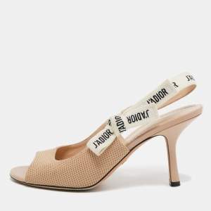 Dior  Beige Canvas J'Adior Slingback Pumps Size 39.5