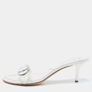 Dior White Perforated Leather Logo Slide Sandals Size 37