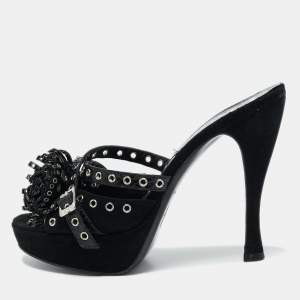 Dior Black  Suede And Python Embellished Platform Slide Sandals Size 36.5