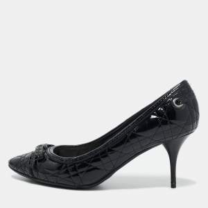 Dior Black Cannage Patent Leather Bow Pumps Size 39