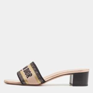 Dior Multicolor Canvas Logo Embroidered Canvas Dway Slide Sandals Size 39