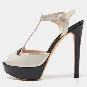 Dior Tri Color Patent Leather Platform Ankle Strap Sandals Size 37.5