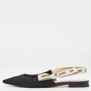Dior Black Canvas J'Adior Slingback Flats Size 37