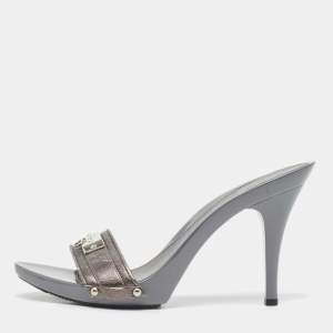 Dior Metallic Leather Diorissimo Slide Sandals Size 40