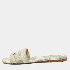 Dior Grey Canvas Dway Flat Slides Size 38.5