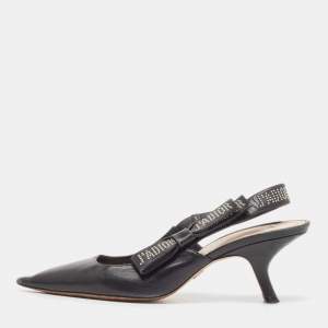Dior Black Leather Studded J'adior Slingback Pumps Size 40.5