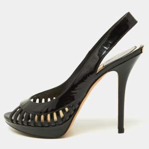 Dior Black Patent Leather Whisper Slingback Sandals Size 38