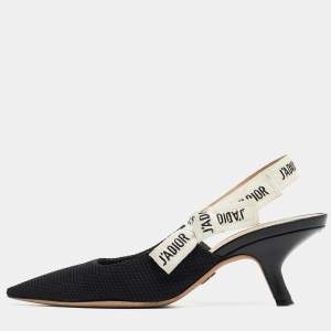Dior Black Mesh and Canvas  J'Adior  Slingback Pumps Size 35.5