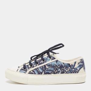Dior Navy Blue/White Floral Embroidered Canvas Walk'n'Dior Sneakers Size 39