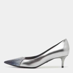 Dior Grey Patent Cannage Pointed Toe Pumps Size 37