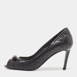 Dior Black Leather and Patent Peep Toe Pumps Size 38