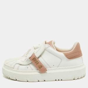 Pre Owned Dior White/Pink Leather and Rubber Dior ID Sneakers Size 37.5