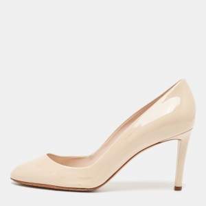 Dior Beige Patent Leather Round Toe Pumps Size 38