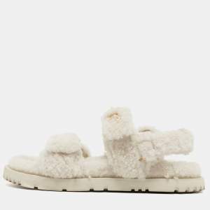 Dior White Fur DiorAct  Slingback Sandals Size 39