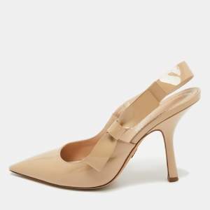 Dior Beige Patent Pointed Toe Elastic Pumps Size 39