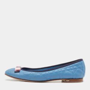 Dior Blue Cannage Leather Bow Ballet Flats Size 39