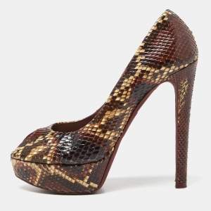 Dior Brown Python Miss Dior Peep-Toe Platform Pumps Size 38