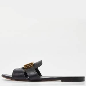 Dior Black Leather 30 Montaigne Flat Slide Sandals Size 39.5