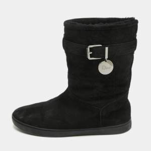 Dior Black Cannage Suede Fur Lined Snow Boots Size 37