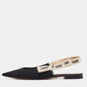 Dior Black Canvas J'Adior Slingback Flat Sandals Size 40