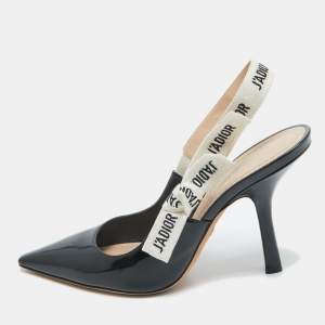 Dior Black Patent Leather J'adior Slingback Pumps Size 38