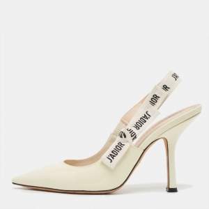 Dior Cream Patent Leather J'adior Slingback Pumps Size 39