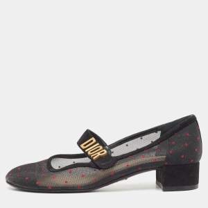 Dior Black Mesh And Suede Trim Baby-D Mary Jane Pumps Size 37