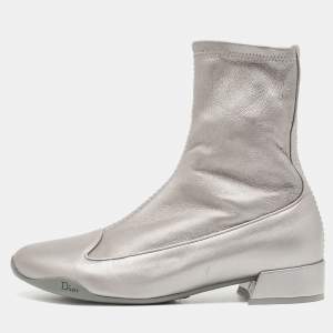 Dior Silver Leather Homme Ankle Boots Size 37