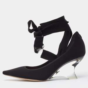 Pre Owned Dior Black Neoprene Lucite Etoile Wedge Pumps Size 37.5