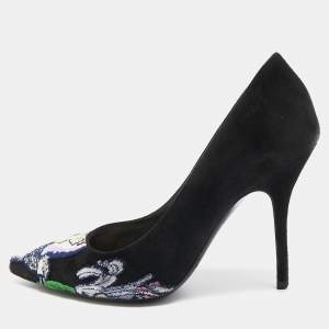 Pre Owned Dior Black Suede Embroidered Pointed Toe Pumps Size 37