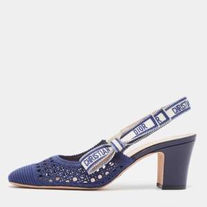 Dior Blue/White Mesh D-Moi Slingback Pumps Size 38.5