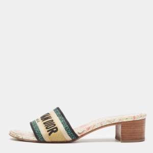 Dior Multicolor Logo Embroidered Canvas Dway Slide Sandals Size 37