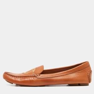 Dior Orange Leather Slip On Loafers Size 37
