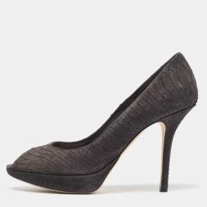 Dior Dark Grey Python Embossed Leather Miss Dior Peep Toe Pumps Size 39