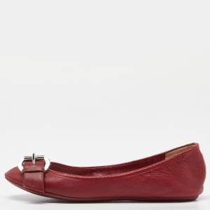 Dior Red Leather Buckle Ballet Flats Size 37