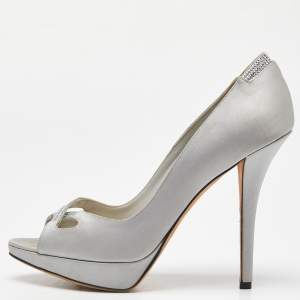 Dior Grey Satin Peep Toe Platform Pumps Size 38.5