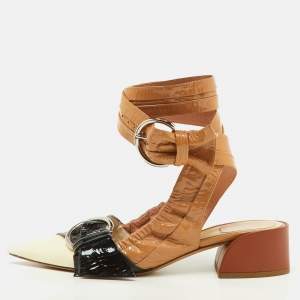 Pre Owned Dior Multicolor Patent Leather Conquest Buckle Detail Ankle Wrap Pumps Size 38