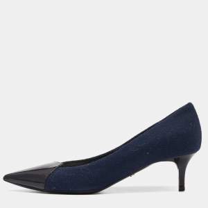 Dior Blue/Black Wool and Patent Leather Pointed Toe Pumps Size 38