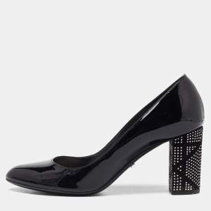 Dior Black Patent Leather Stud Embellished Block Heel Pumps Size 40
