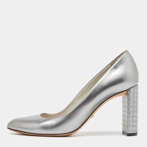 Dior Silver Leather Cannage  Block Heel Pumps Size 38