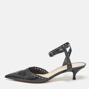 Pre Owned Dior Black Leather Slingback Pumps Size 37.5