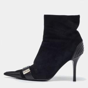 Dior Black Suede and Leather Pointed Toe Ankle Booties Size 40
